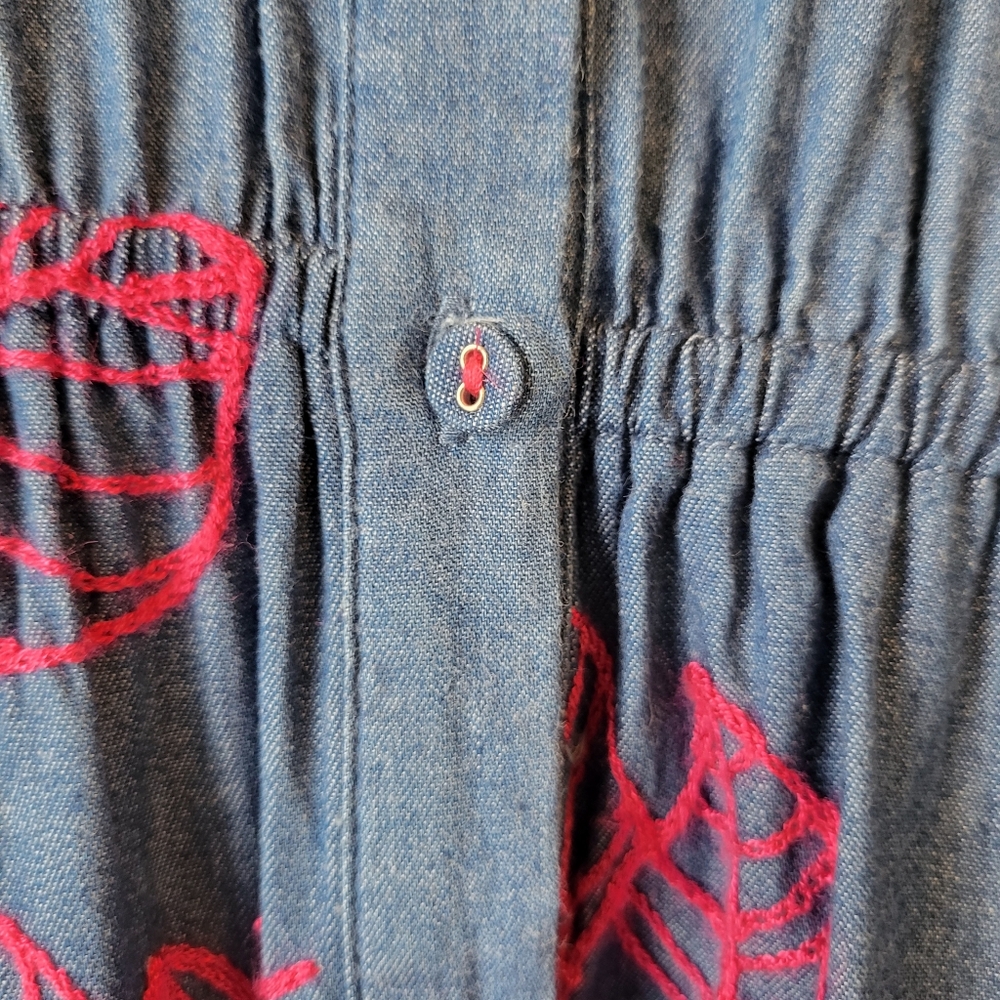 Tristan Blue Jean Flowy Pink Floral Embroidery Countryside Chic Feminine Dress - Picture 3 of 9